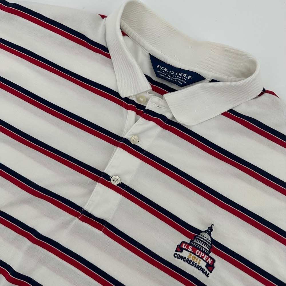 Polo Golf Shirt Mens XXL White Striped 2011 U.S. Open Congressional Marshal Pima